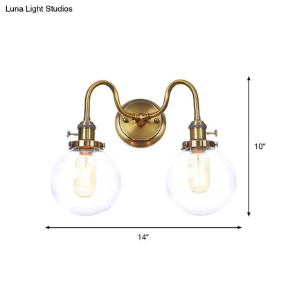 مصباح حائطي من نحاس عتيق من DecorBites™ بظلال مخروطية/كروية وأذرع قابلة للتعديل - وحدة إضاءة مزدوجة للمستودعات أو المساحات الصناعية