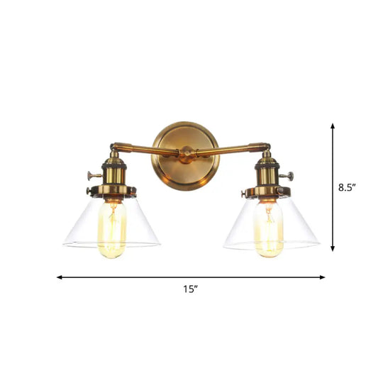 DecorBites™ Antiqued Brass Wall Mounted Lamp with Conical/Spherical Shades and Adjustable Arms - 2-Light Fixture for Warehouse or Industrial Spaces