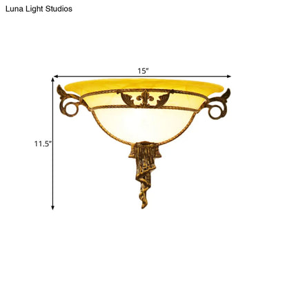Aplique de pared de latón envejecido con pantalla de cristal translúcido - 1 luz, montaje empotrado para dormitorio