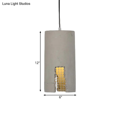 Antiqued Cement Pendant Lamp Fixture - Grey Cylinder/Dome Hanging Ceiling Light Bulb