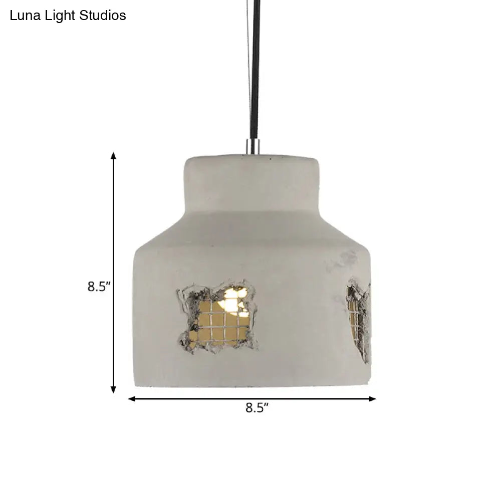 Antiqued Cement Pendant Lamp Fixture - Grey Cylinder/Dome Hanging Ceiling Light Bulb