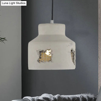 Antiqued Cement Pendant Lamp Fixture - Grey Cylinder/Dome Hanging Ceiling Light Bulb