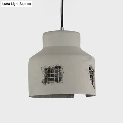 Antiqued Cement Pendant Lamp Fixture - Grey Cylinder/Dome Hanging Ceiling Light Bulb