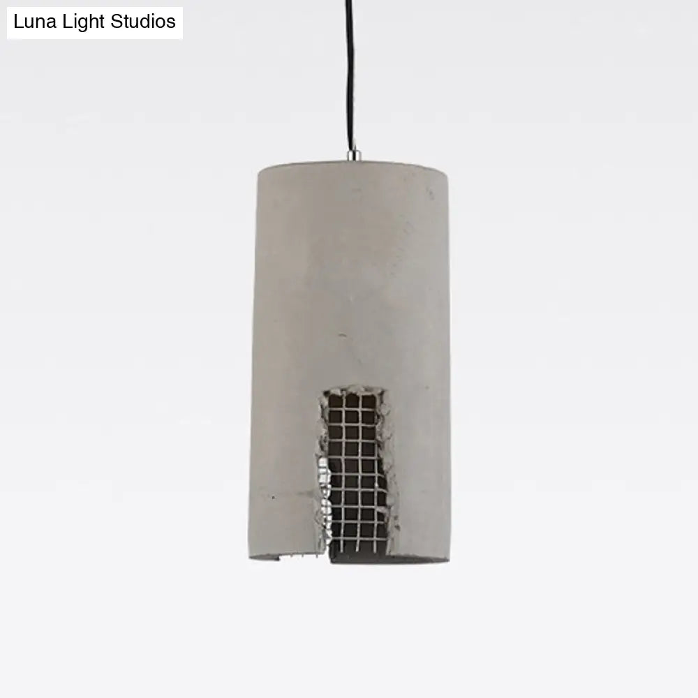 Antiqued Cement Pendant Lamp Fixture - Grey Cylinder/Dome Hanging Ceiling Light Bulb