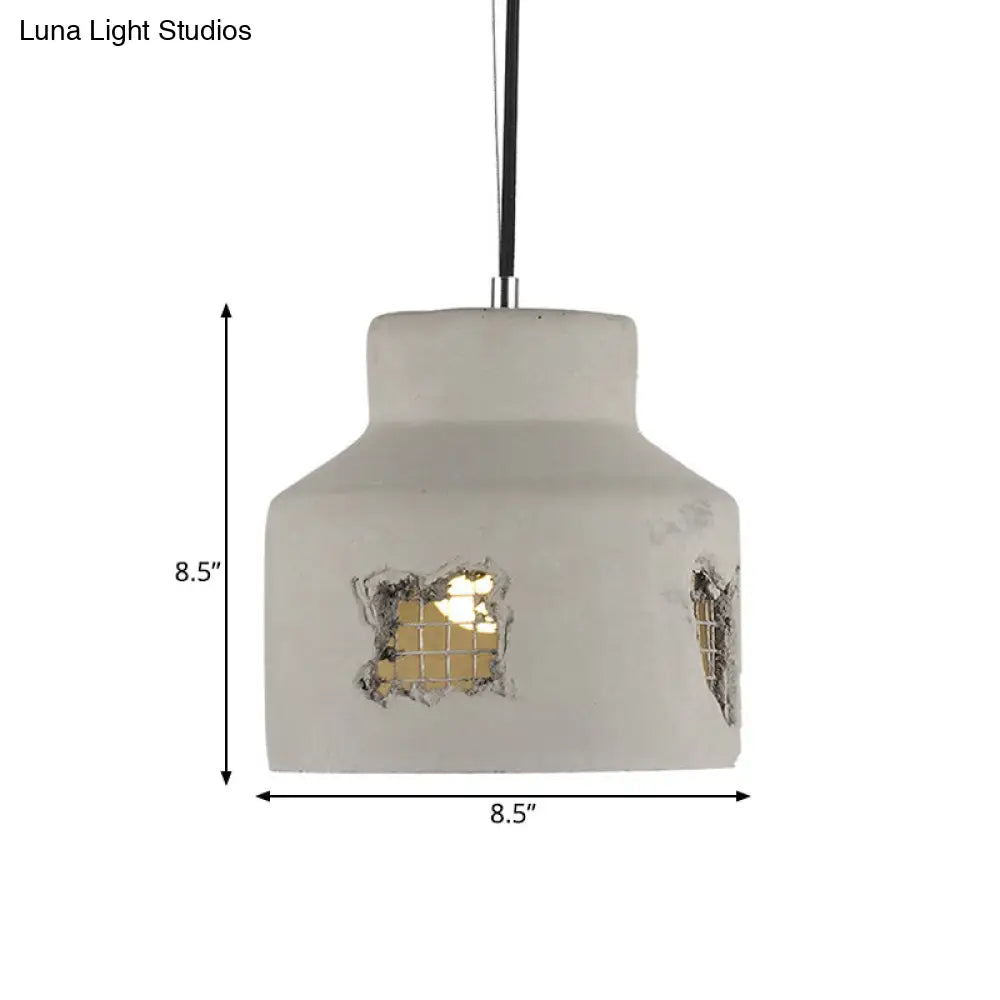 Antiqued Cement Pendant Lamp Fixture - Grey Cylinder/Dome Hanging Ceiling Light Bulb