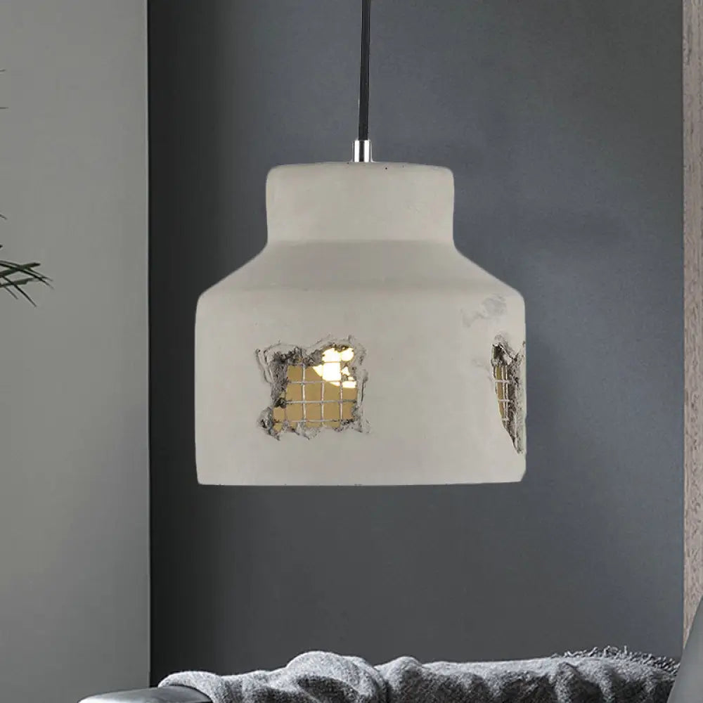 Antiqued Cement Pendant Lamp Fixture - Grey Cylinder/Dome Hanging Ceiling Light Bulb