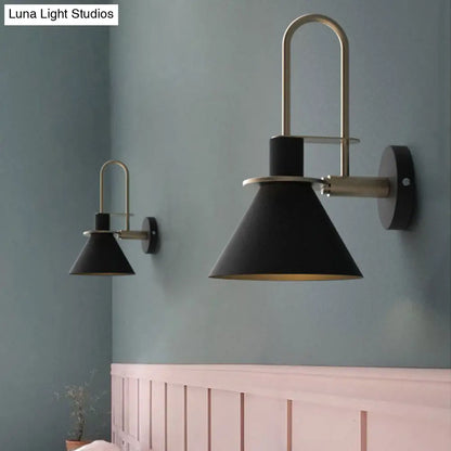 Antiqued Cone Metal Wall Mounted Sconce in White/Black/Green with Handle for Bedside