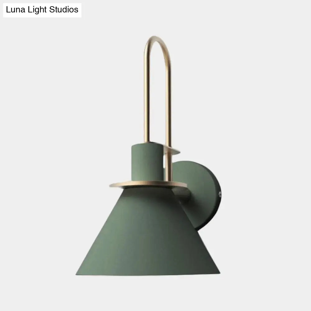 Antiqued Cone Metal Wall Mounted Sconce in White/Black/Green with Handle for Bedside