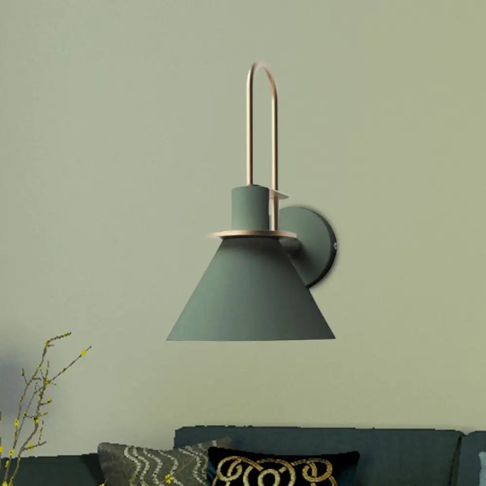 Antiqued Cone Metal Wall Mounted Sconce in White/Black/Green with Handle for Bedside