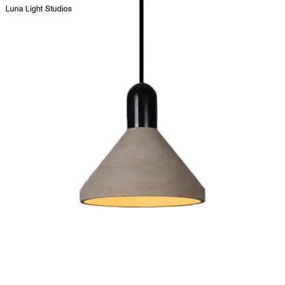 Antiqued Conical Cement Ceiling Light Restaurant Pendant Lamp in Grey with Wood Accents