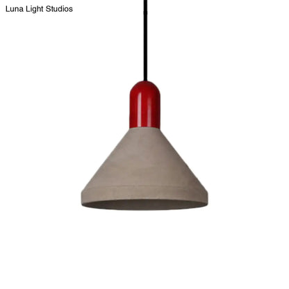 Antiqued Conical Cement Ceiling Light Restaurant Pendant Lamp in Grey with Wood Accents