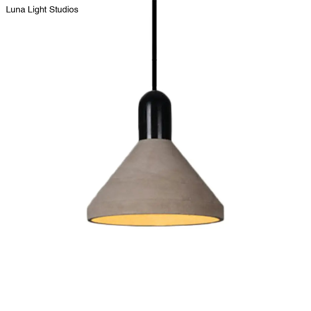 Antiqued Conical Cement Ceiling Light Restaurant Pendant Lamp in Grey with Wood Accents