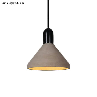 Antiqued Conical Cement Ceiling Light Restaurant Pendant Lamp in Grey with Wood Accents