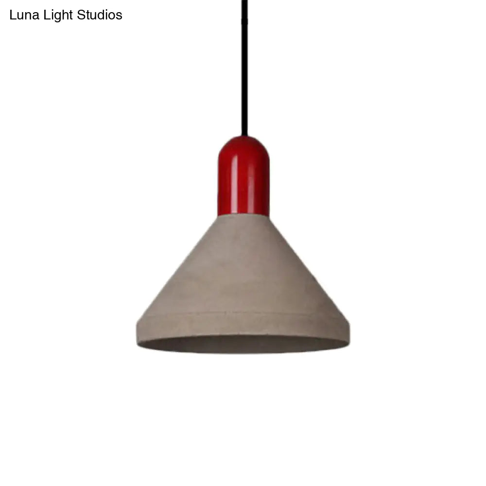 Antiqued Conical Cement Ceiling Light Restaurant Pendant Lamp in Grey with Wood Accents