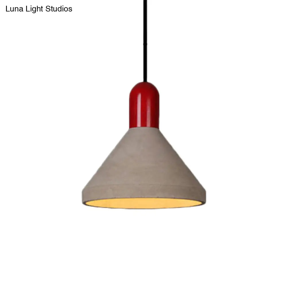 Antiqued Conical Cement Ceiling Light Restaurant Pendant Lamp in Grey with Wood Accents