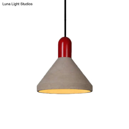 Antiqued Conical Cement Ceiling Light Restaurant Pendant Lamp in Grey with Wood Accents