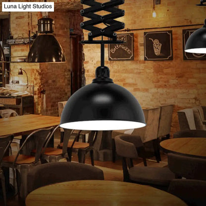 Antiqued Dome Pendant Ceiling Lamp - Telescopic, Metallic Design - Perfect for Restaurants - 1 Bulb