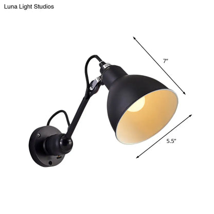 مصباح حائط عتيق ذو قبة، مصباح ذراع معدني واحد - قابل للتعديل، باللون الأسود - مثالي للممرات