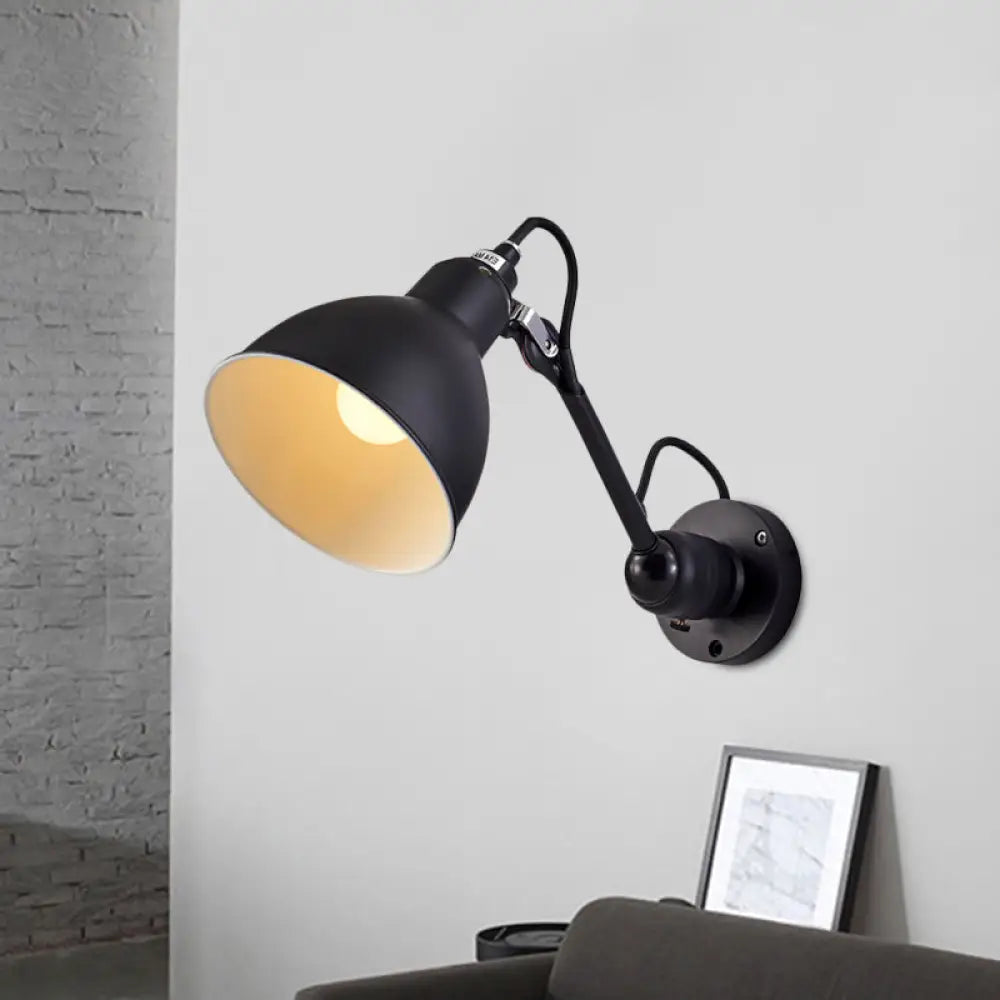 مصباح حائط عتيق ذو قبة، مصباح ذراع معدني واحد - قابل للتعديل، باللون الأسود - مثالي للممرات