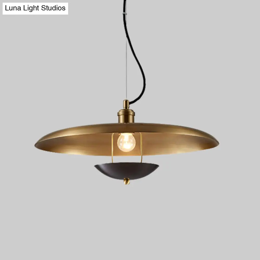 مصباح معلق مسطح عتيق - مصباح سقف معدني بمصباح واحد باللون الأحمر/الذهبي مع سلك قابل للتعديل