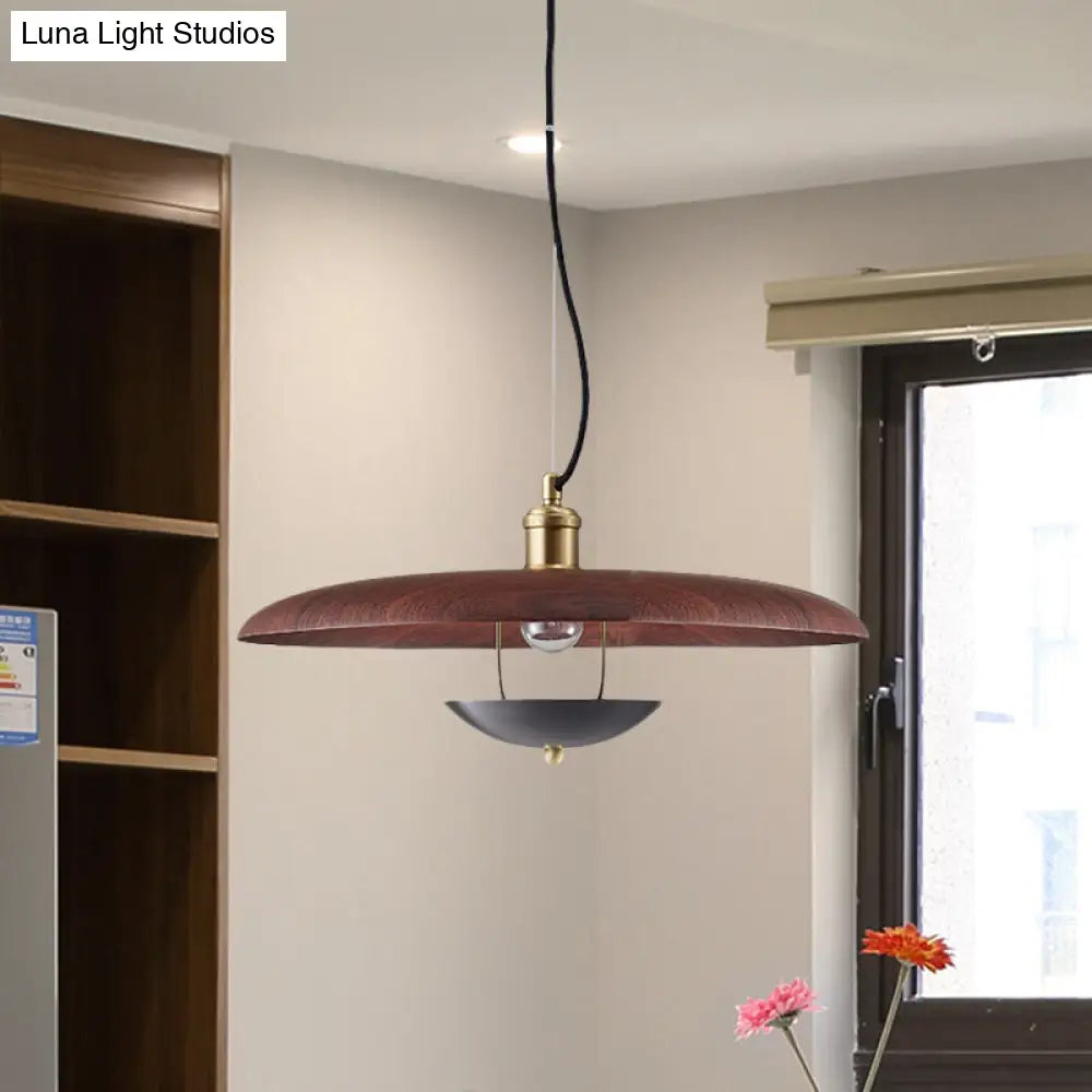 مصباح معلق مسطح عتيق - مصباح سقف معدني بمصباح واحد باللون الأحمر/الذهبي مع سلك قابل للتعديل