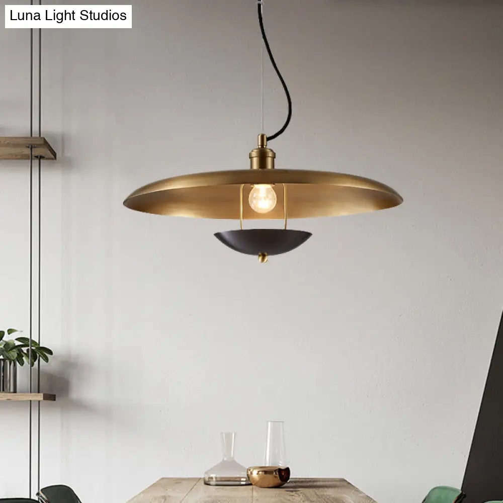 مصباح معلق مسطح عتيق - مصباح سقف معدني بمصباح واحد باللون الأحمر/الذهبي مع سلك قابل للتعديل