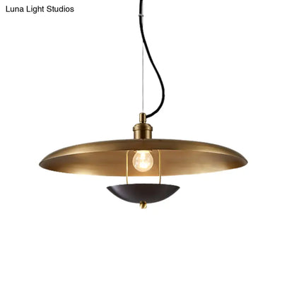 مصباح معلق مسطح عتيق - مصباح سقف معدني بمصباح واحد باللون الأحمر/الذهبي مع سلك قابل للتعديل