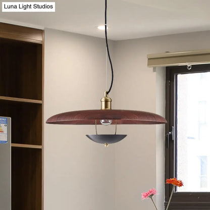 مصباح معلق مسطح عتيق - مصباح سقف معدني بمصباح واحد باللون الأحمر/الذهبي مع سلك قابل للتعديل