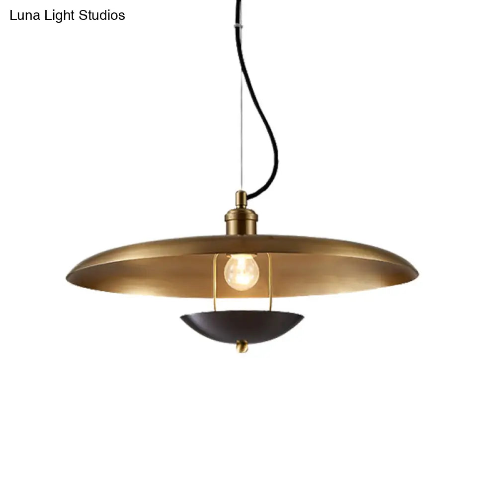 مصباح معلق مسطح عتيق - مصباح سقف معدني بمصباح واحد باللون الأحمر/الذهبي مع سلك قابل للتعديل