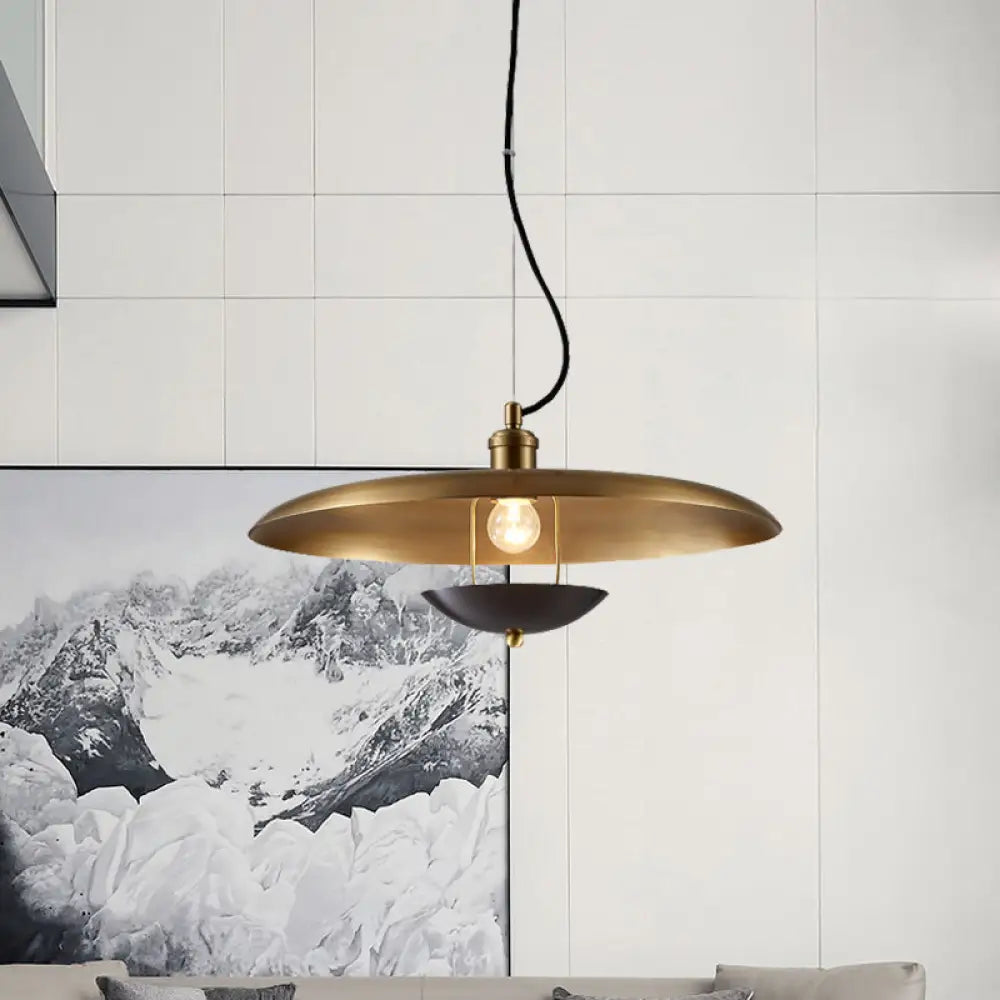 مصباح معلق مسطح عتيق - مصباح سقف معدني بمصباح واحد باللون الأحمر/الذهبي مع سلك قابل للتعديل