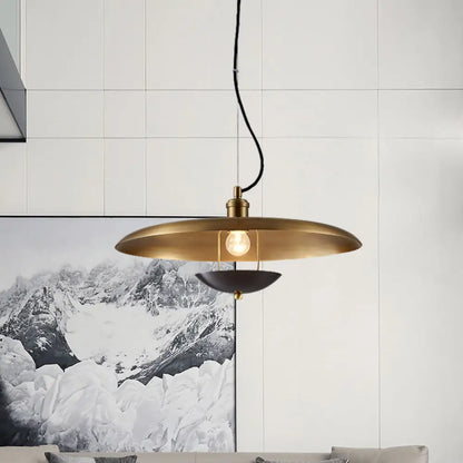 مصباح معلق مسطح عتيق - مصباح سقف معدني بمصباح واحد باللون الأحمر/الذهبي مع سلك قابل للتعديل