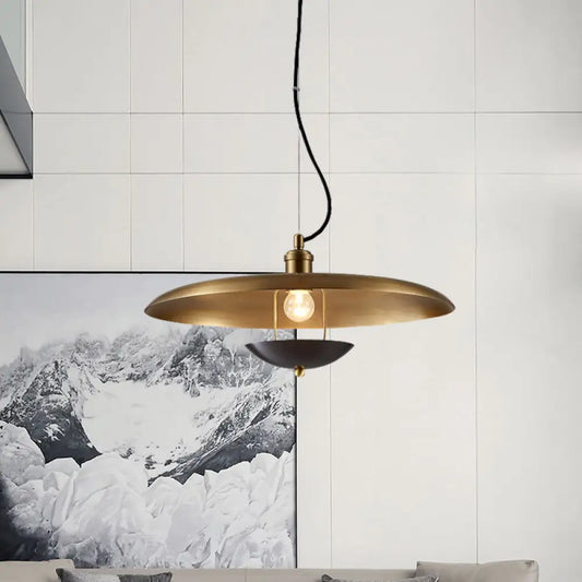 مصباح معلق مسطح عتيق - مصباح سقف معدني بمصباح واحد باللون الأحمر/الذهبي مع سلك قابل للتعديل