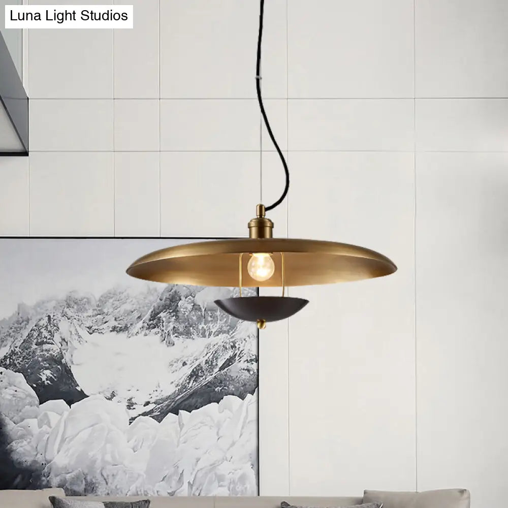 مصباح معلق مسطح عتيق - مصباح سقف معدني بمصباح واحد باللون الأحمر/الذهبي مع سلك قابل للتعديل