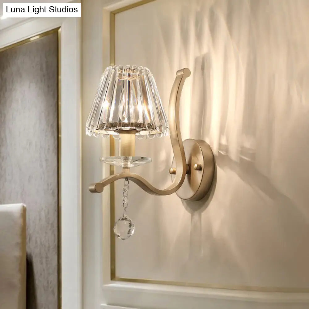 ديكوربايتس™ - شمعدان حائطي بتصميم منشور كريستالي ذهبي عتيق - وحدة إضاءة بسيطة برأس واحد