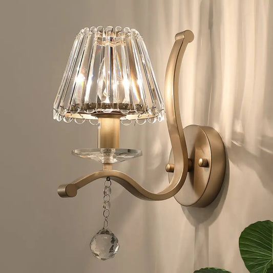 DecorBites™ Antiqued Gold Crystal Prism Wall Sconce - Minimalist 1 Head Light Fixture