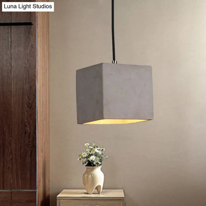 Antiqued Grey Cement Cube Pendant Light - 1-Head Hanging Ceiling Lamp for Corridor