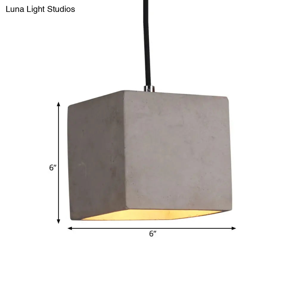 Antiqued Grey Cement Cube Pendant Light - 1-Head Hanging Ceiling Lamp for Corridor