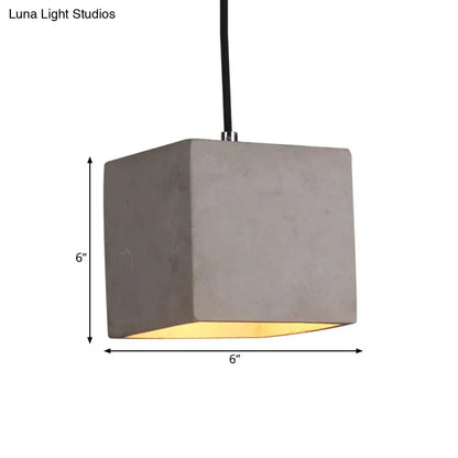 Antiqued Grey Cement Cube Pendant Light - 1-Head Hanging Ceiling Lamp for Corridor