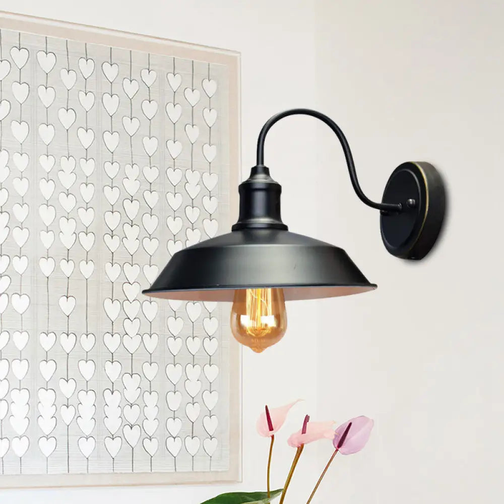 Antiqued Iron Barn Sconce Lighting 1-Head Wall Lamp in Black - Plug-In Cord Included