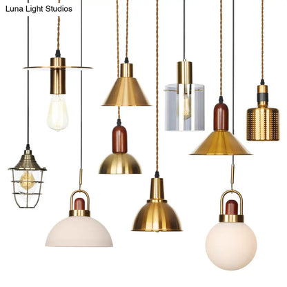 Lámpara colgante de techo de bronce envejecido - Diseño de disco/cúpula/cono, una bombilla, ideal para el comedor