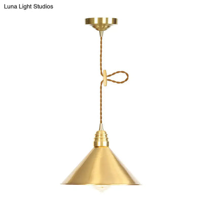 Antiqued Iron Gold Pendant Lamp with Single-Bulb, Flat/Bowl/Cone Shade Suspension Fixture