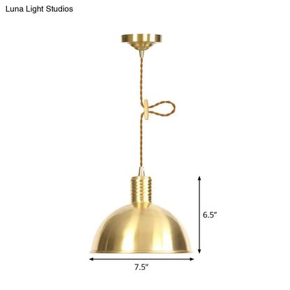 Antiqued Iron Gold Pendant Lamp with Single-Bulb, Flat/Bowl/Cone Shade Suspension Fixture