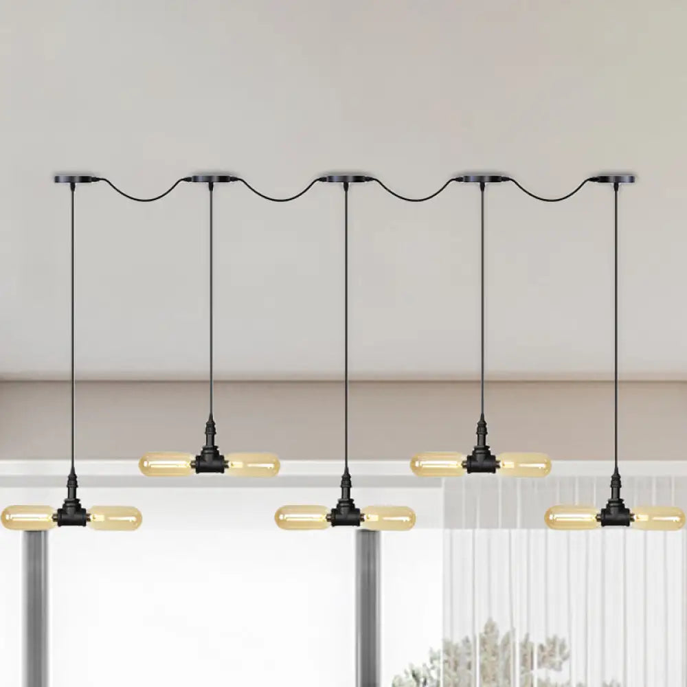 Antiqued LED Amber Glass Pendant Light – Black Hanging Capsule, 6/10/14-Light Tandem Multi Lamp