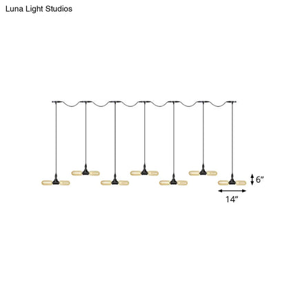 Antiqued LED Amber Glass Pendant Light – Black Hanging Capsule, 6/10/14-Light Tandem Multi Lamp