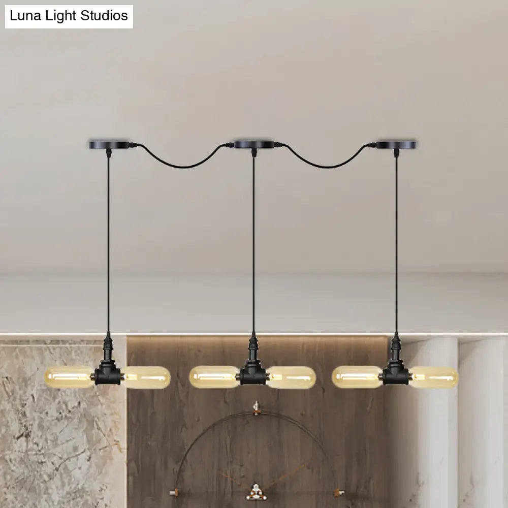 Antiqued LED Amber Glass Pendant Light – Black Hanging Capsule, 6/10/14-Light Tandem Multi Lamp