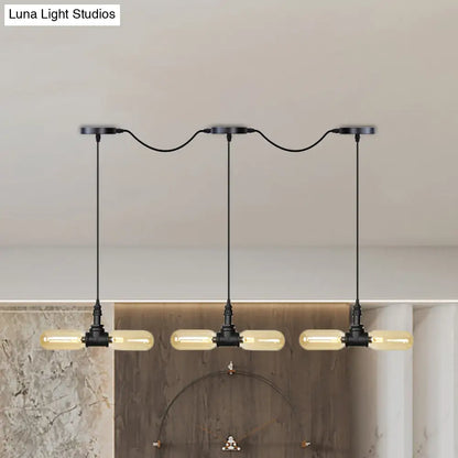 Antiqued LED Amber Glass Pendant Light – Black Hanging Capsule, 6/10/14-Light Tandem Multi Lamp