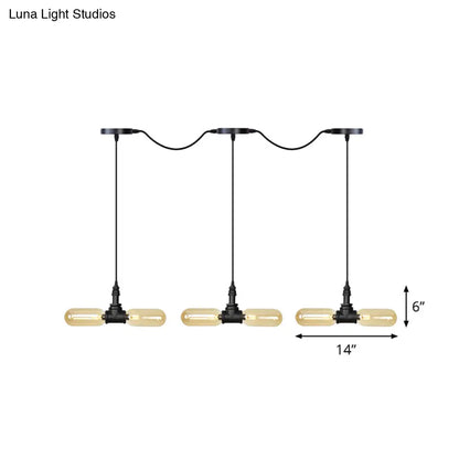 Antiqued LED Amber Glass Pendant Light – Black Hanging Capsule, 6/10/14-Light Tandem Multi Lamp