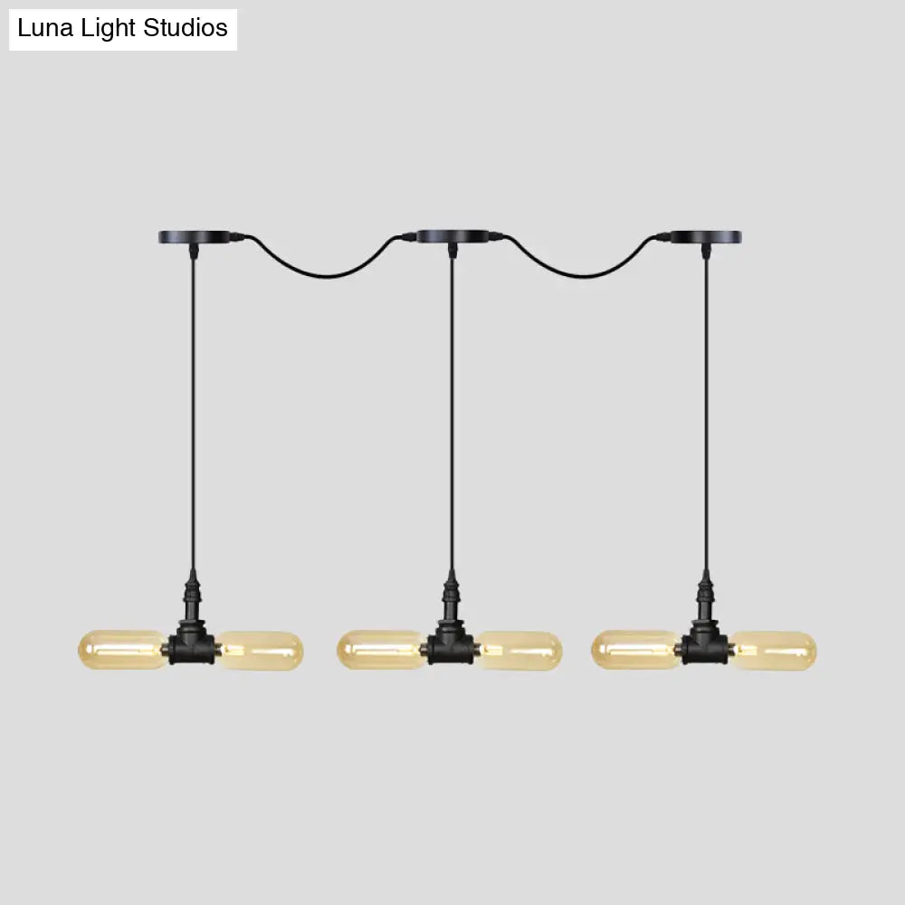 Antiqued LED Amber Glass Pendant Light – Black Hanging Capsule, 6/10/14-Light Tandem Multi Lamp