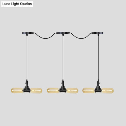 Antiqued LED Amber Glass Pendant Light – Black Hanging Capsule, 6/10/14-Light Tandem Multi Lamp