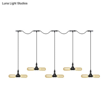 Antiqued LED Amber Glass Pendant Light – Black Hanging Capsule, 6/10/14-Light Tandem Multi Lamp